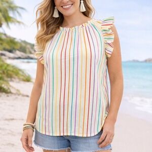 THML Ruffle Sleeve Blouse Striped Boho Lightweight Womens XS Multicolor Top